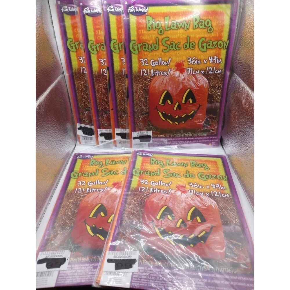 NEW Set 6 Fun world Lawn Bag Jack O Lantern Pumpkin Leaf Halloween Reusable XL